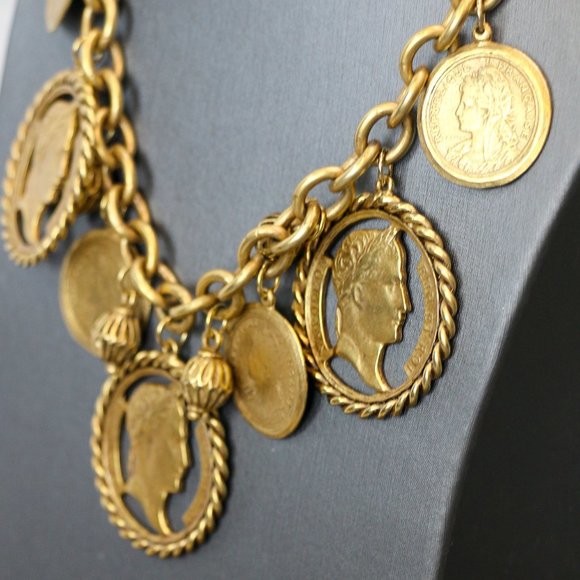 Napoleon Coin Gold Tone Bib Necklace - Picture 9 of 12